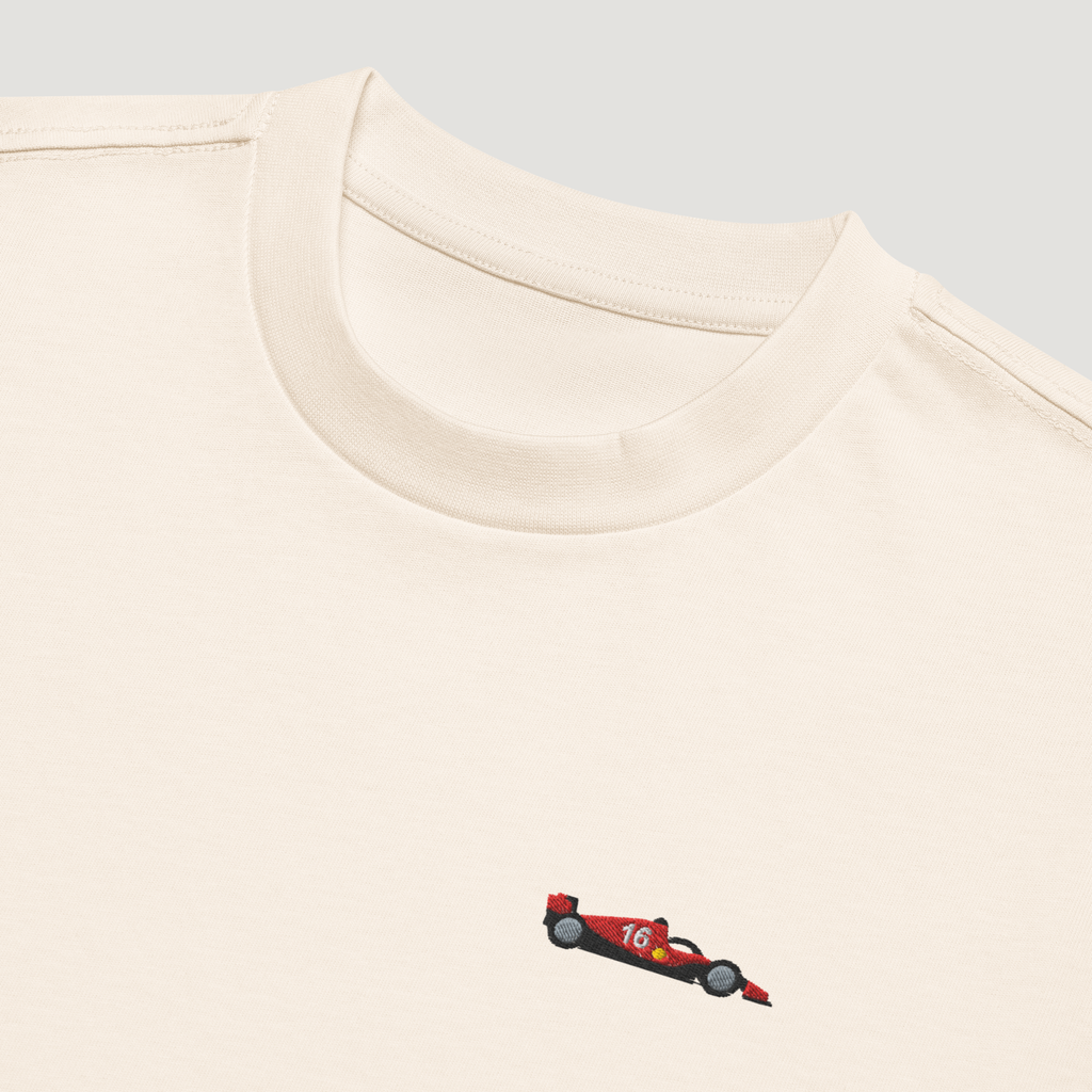 Leclerc Embroidered F1 Car T-Shirt - Beige