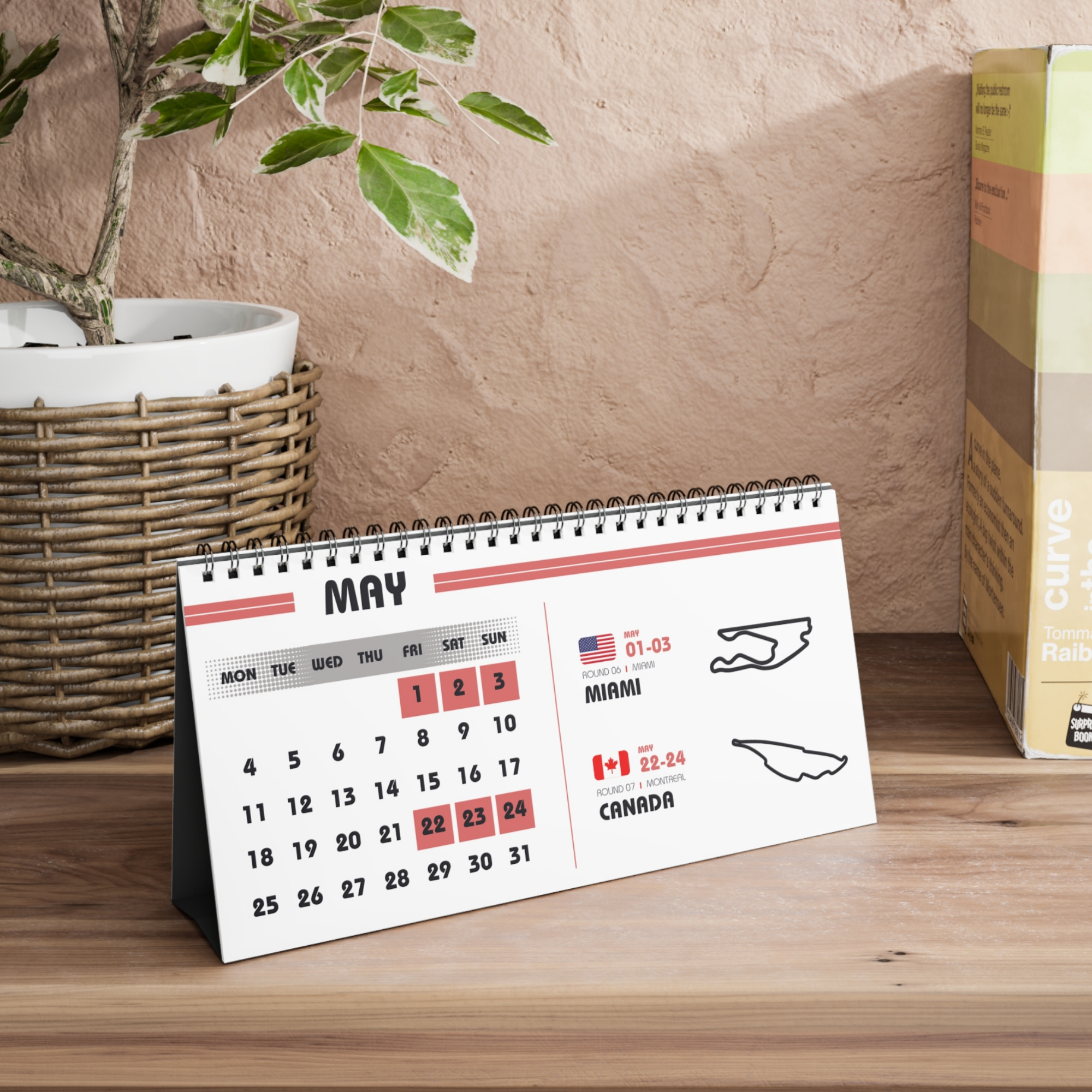 F1 Desk Calendar 2026 - White