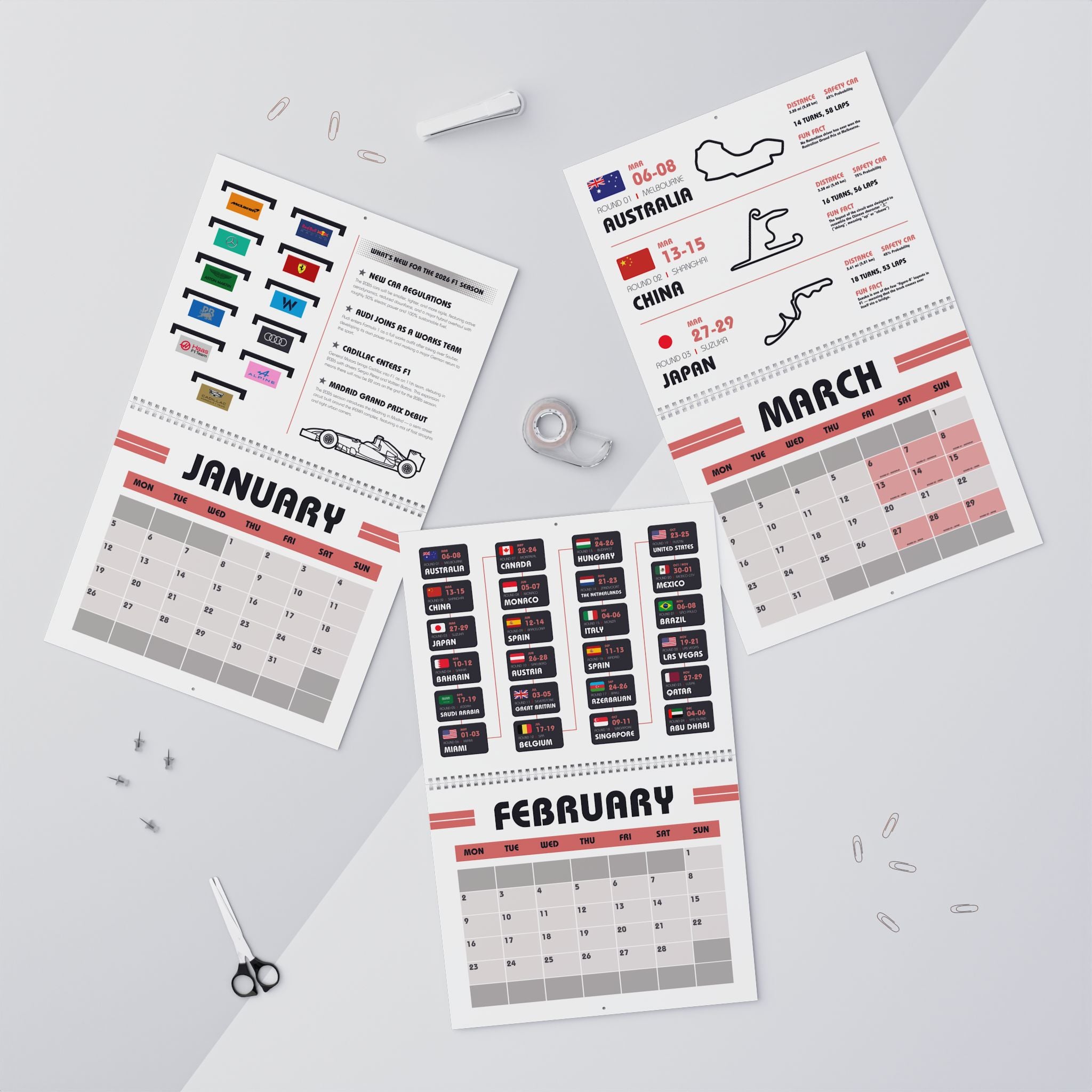 F1 Wall Calendar 2026 - White
