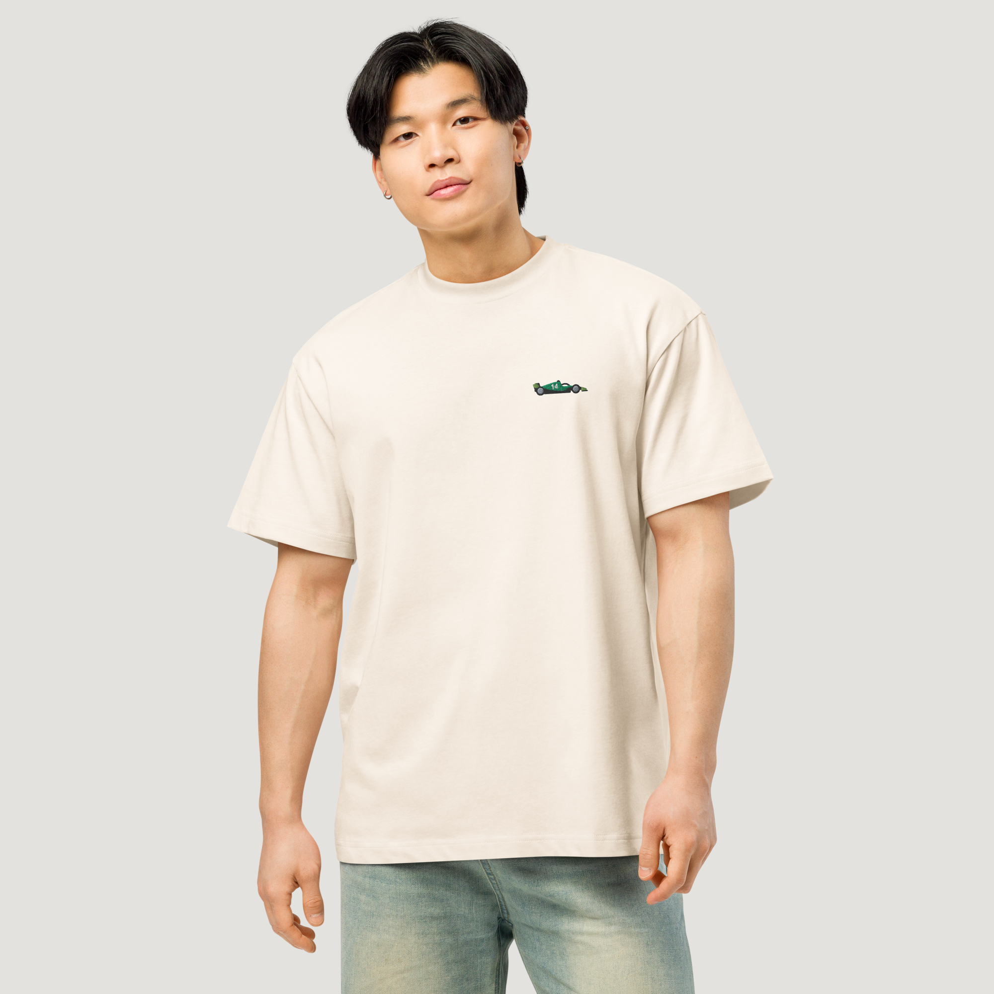 Alonso Embroidered F1 Car T-Shirt - Beige