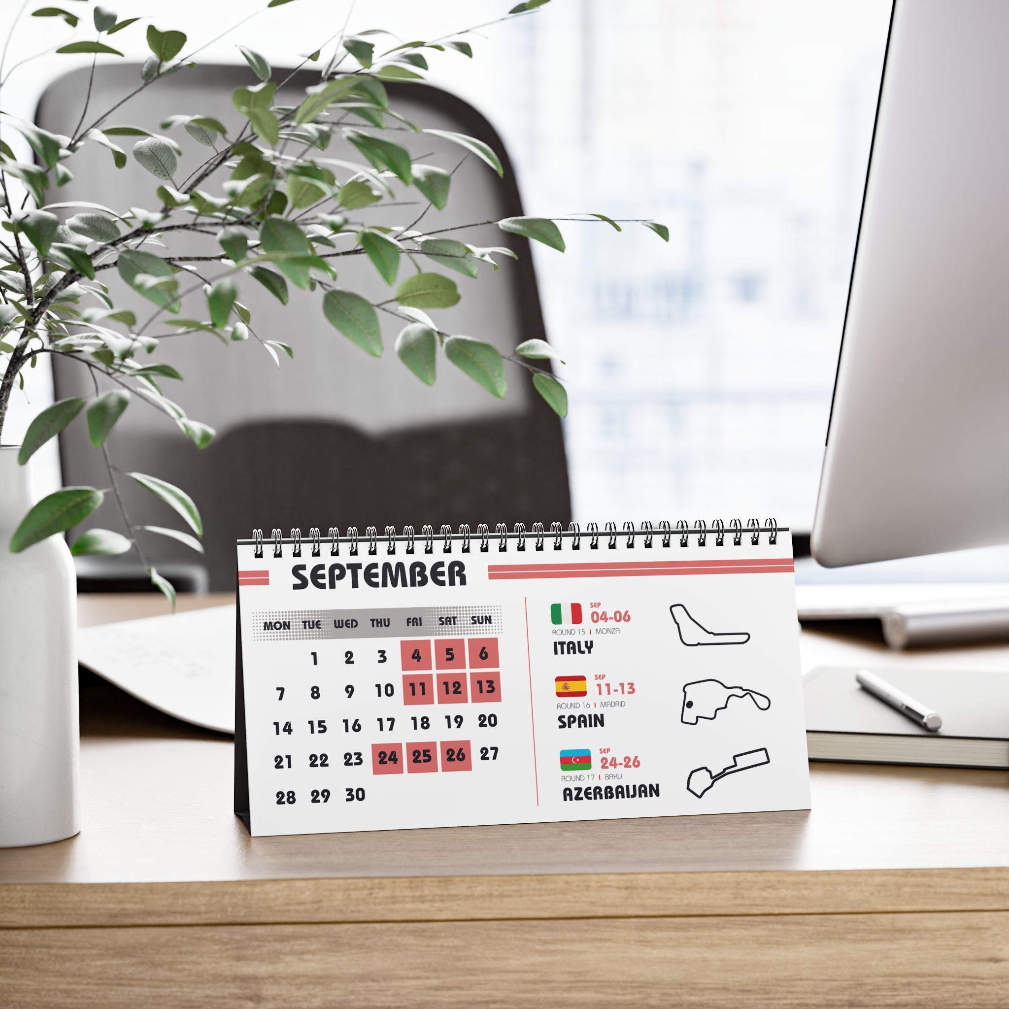F1 Desk Calendar 2026 - White