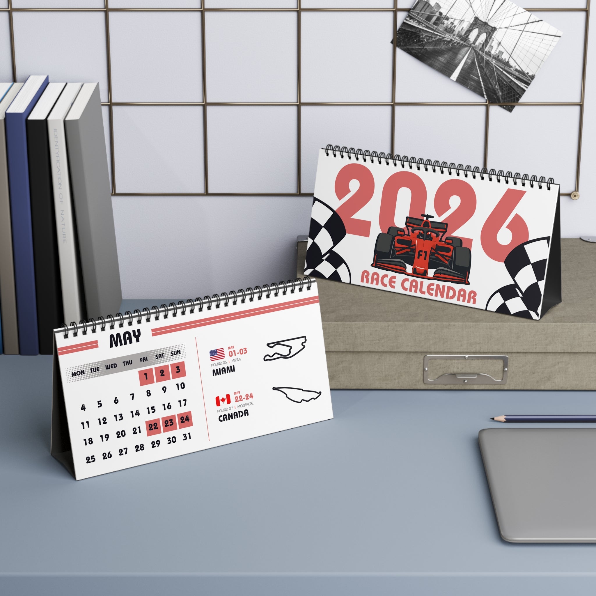 F1 Desk Calendar 2026 - White