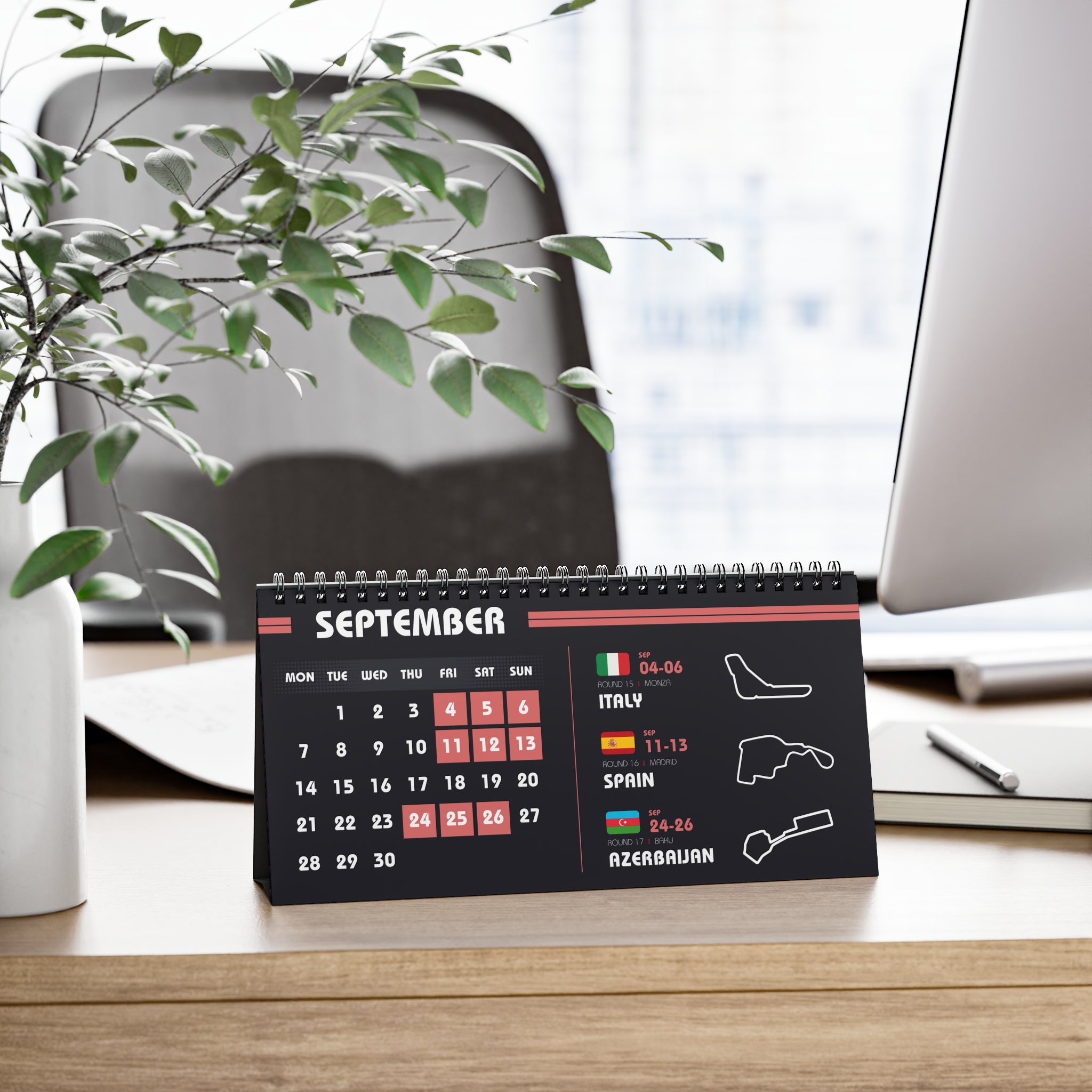 F1 Desk Calendar 2026 - Black
