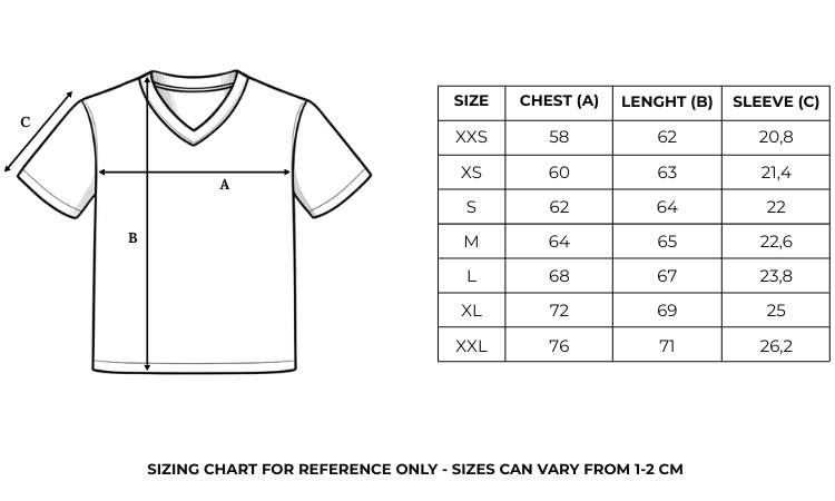 Size chart in centimeters