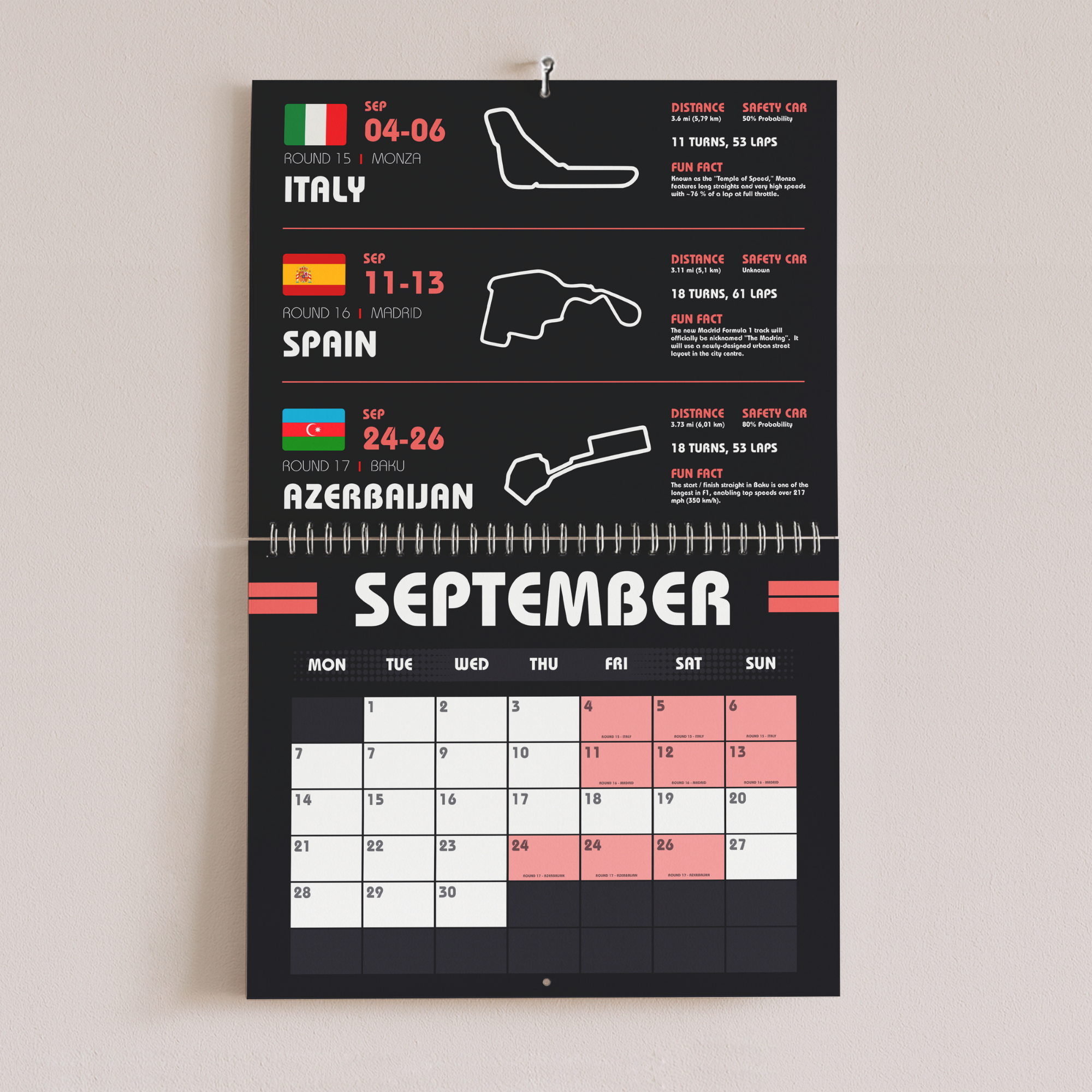F1 Wall Calendar 2026 - Black