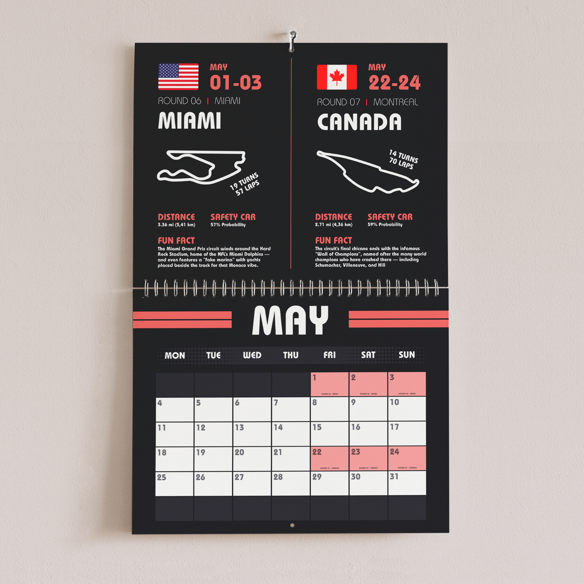 F1 Wall Calendar 2026 - Black