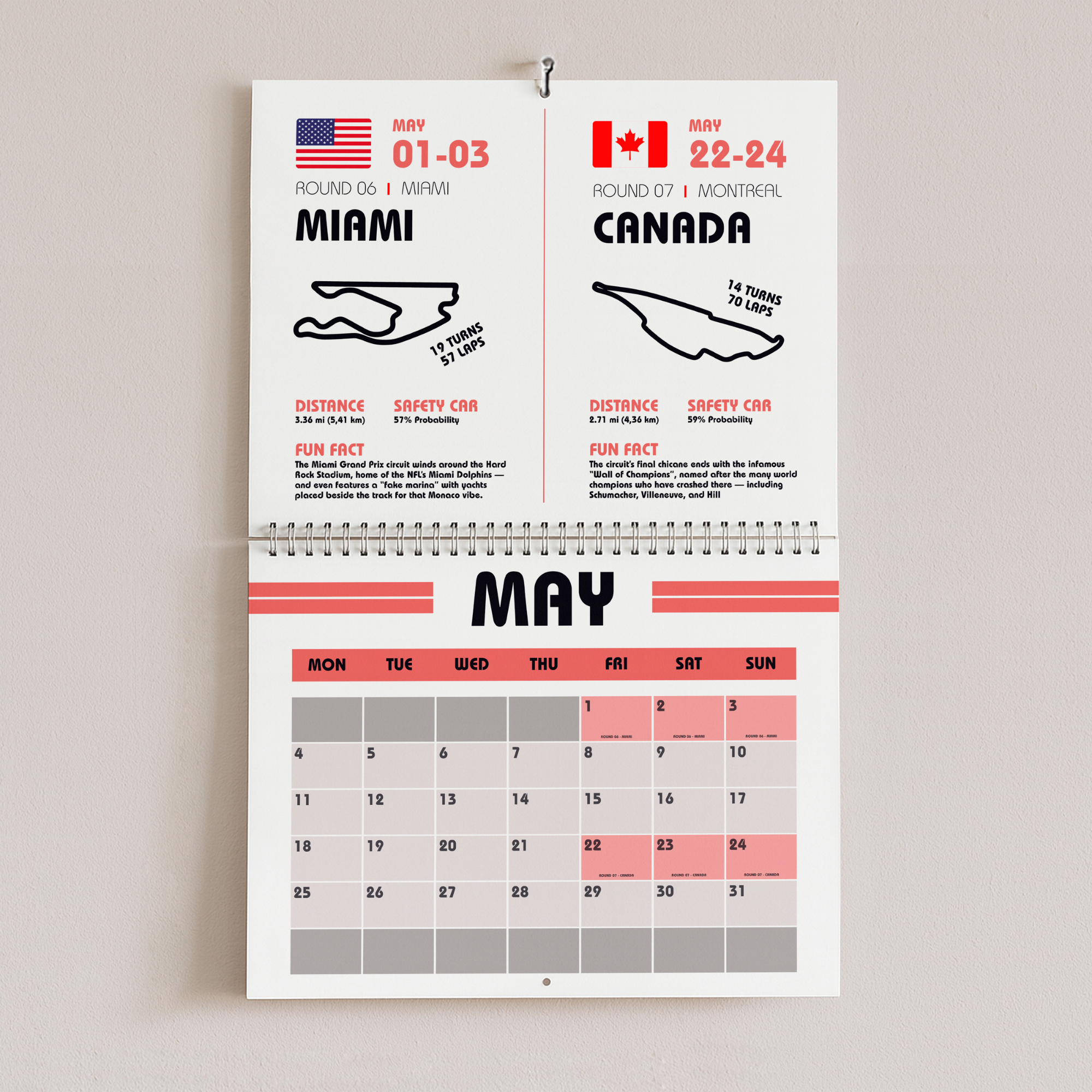 F1 Wall Calendar 2026 - White